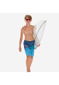 OLAIAN - Spodenki surfingowe dla dzieci Olaian 900 Brushy. Kolor: niebieski, wielokolorowy, zielony. Materiał: materiał, poliester, elastan. Długość: długie