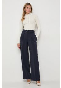 BOSS spodnie damskie kolor granatowy proste high waist. Okazja: na co dzień. Stan: podwyższony. Kolor: niebieski. Styl: casual #4
