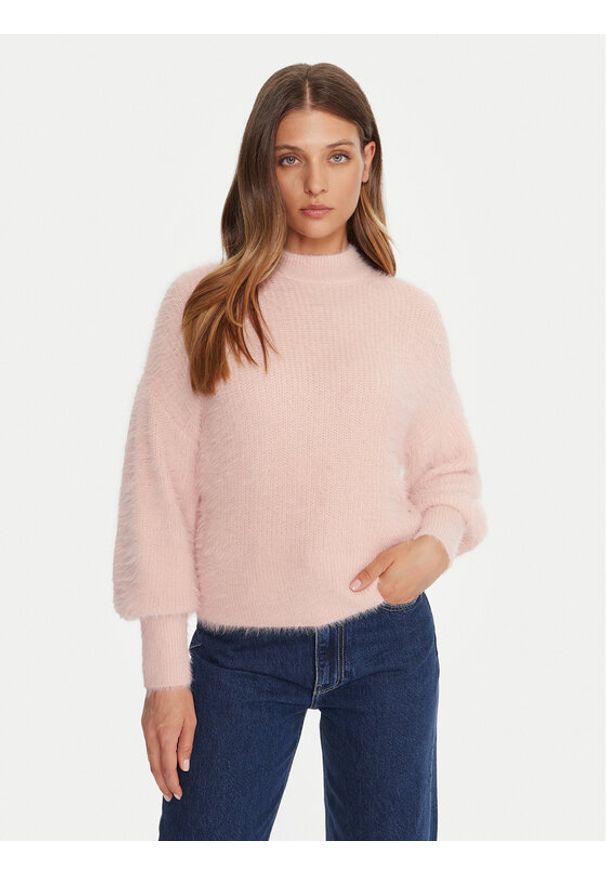 Guess Sweter W4BR25 Z3BH0 Różowy Regular Fit. Kolor: różowy. Materiał: syntetyk
