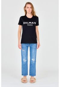 Balmain - BALMAIN Czarny damski t-shirt z guzikami. Kolor: czarny. Materiał: bawełna #6