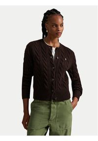 Polo Ralph Lauren Kardigan 211972104007 Brązowy Slim Fit. Typ kołnierza: polo. Kolor: brązowy. Materiał: wełna #3