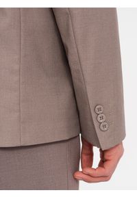 Ombre Clothing - Męska klasyczna marynarka z kieszenią na poszetkę - beżowa V3 - Rozmiar: M. Kolor: beżowy. Materiał: poliester. Styl: klasyczny #5