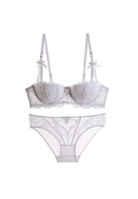 Intica - Biustonosz push-up z koronką i majtki komplet bielizny Dujka. Kolor: biały. Materiał: koronka. Wzór: koronka