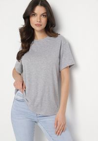 Born2be - Szary T-shirt z Bawełny w Klasycznym Stylu Tulseli. Okazja: na co dzień. Kolor: szary. Materiał: bawełna. Styl: klasyczny #4
