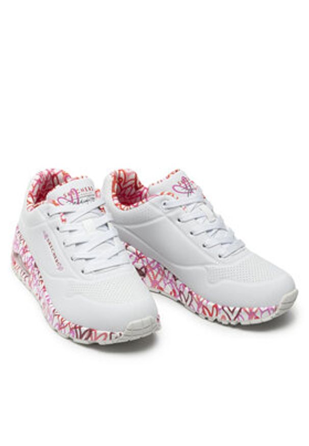 skechers - Skechers Sneakersy Uno Loving Love 155506/WRPK Biały. Kolor: biały. Materiał: skóra