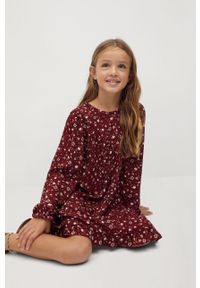 Mango Kids - Sukienka dziecięca Grace 110-152 cm. Kolor: brązowy. Materiał: tkanina, wiskoza. Długość rękawa: długi rękaw. Wzór: kwiaty. Typ sukienki: rozkloszowane. Długość: mini #1
