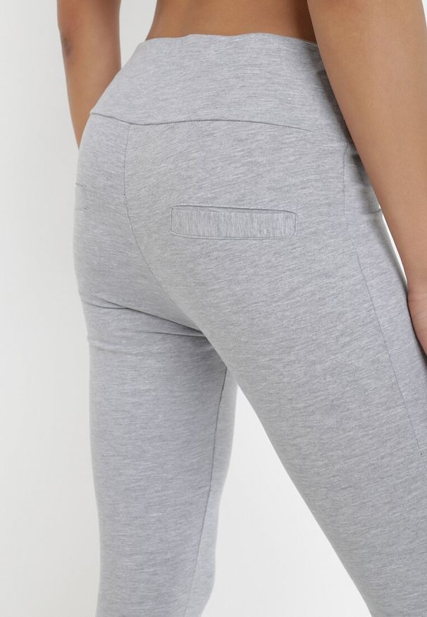 Born2be - Szare Legginsy Akisusa. Okazja: na spacer. Kolor: szary. Materiał: dzianina. Długość: długie. Wzór: aplikacja