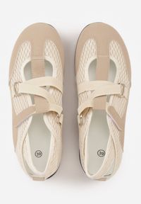 Renee - Ciemnobeżowe Sneakeriny z Siateczki z Zapięciem na Rzep Vianate. Okazja: na co dzień. Zapięcie: rzepy. Kolor: beżowy. Materiał: skóra, koronka #9