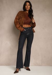 Renee - Granatowe Jeansy Flare High Waist Salinnava. Okazja: na imprezę, na co dzień, na randkę. Stan: podwyższony. Kolor: niebieski. Styl: casual, klasyczny, retro