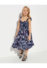 ZIMMERMANN KIDS - Granatowa sukienka z kwiatowym nadrukiem 0-10 lat. Kolor: niebieski. Materiał: bawełna. Długość rękawa: na ramiączkach. Wzór: kwiaty, nadruk. Sezon: lato