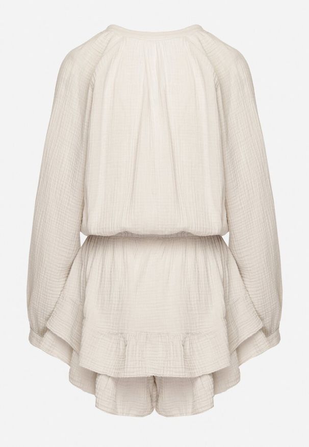 Born2be - Jasnobeżowy Bawełniany Kombinezon z Elastyczną Gumką w Talii i Spódnico-Spodenkami Gleasea. Okazja: na co dzień. Kolor: beżowy. Materiał: bawełna. Styl: casual, elegancki