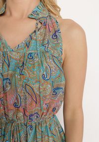 Born2be - Niebieska Rozkloszowana Sukienka z Gumkami w Talii Wiązana przy Dekolcie Vrisa. Okazja: na co dzień. Typ kołnierza: dekolt w kształcie V. Kolor: niebieski. Sezon: lato. Typ sukienki: rozkloszowane. Styl: casual, elegancki #4