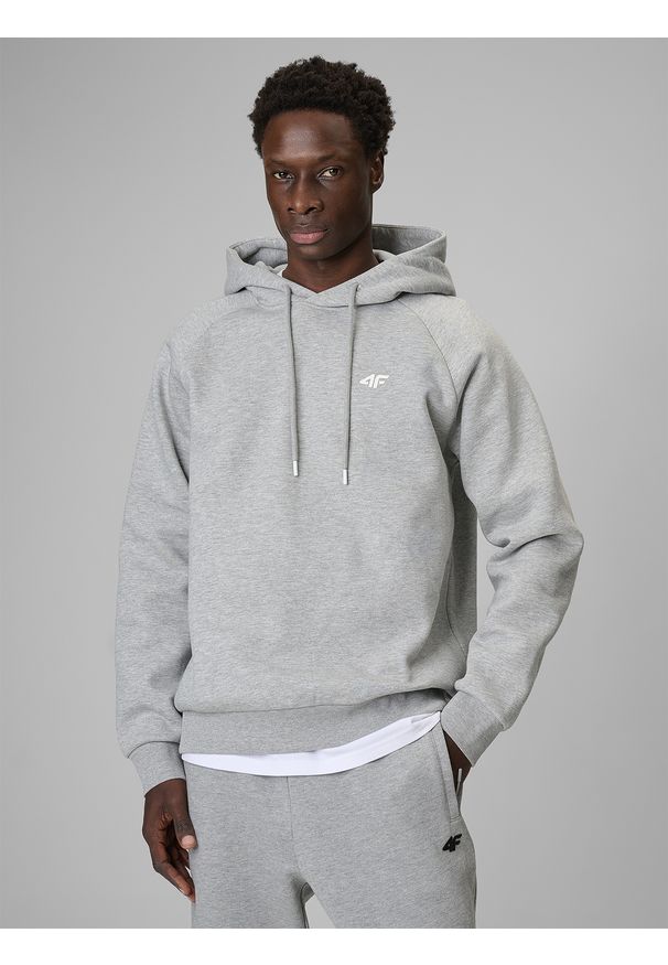 4f - 4F Bluza dresowa regular z kapturem męska - szara XXL. Okazja: na co dzień. Typ kołnierza: kaptur. Kolor: szary. Materiał: dresówka. Długość rękawa: raglanowy rękaw. Styl: casual, sportowy