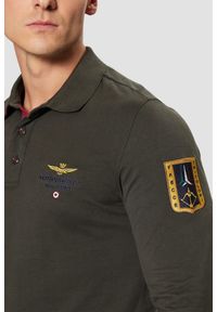 Aeronautica Militare - AERONAUTICA MILITARE Szarozielony męski longsleeve polo Tricolor, Rozmiar M. Typ kołnierza: polo. Kolor: zielony. Materiał: jersey. Długość rękawa: długi rękaw #4