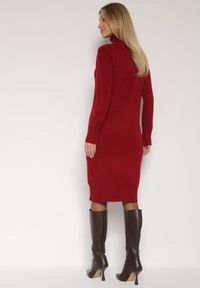 Born2be - Bordowa Dzianinowa Sukienka z Bawełną o Prostym Kroju z Golfem Tesala. Okazja: do pracy, na spotkanie biznesowe. Typ kołnierza: golf. Kolor: czerwony. Materiał: bawełna, dzianina. Wzór: jednolity. Typ sukienki: proste. Styl: biznesowy, klasyczny #4