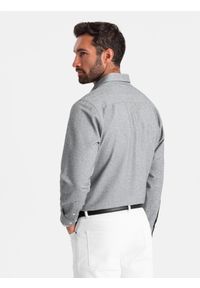 Ombre Clothing - Koszula męska z kieszenią REGULAR FIT - szary melanż V3 - Rozmiar: XXL. Kolor: szary. Materiał: poliester, bawełna. Długość rękawa: długi rękaw. Długość: długie. Wzór: melanż #5