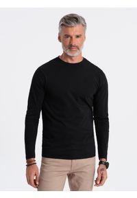 Ombre Clothing - Longsleeve męski BASIC z okrągłym dekoltem - czarny V1 OM-LSBL-0106 - XXL. Okazja: na co dzień. Kolor: czarny. Materiał: dzianina, bawełna, jersey. Długość rękawa: długi rękaw. Wzór: ze splotem. Styl: casual