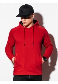 Ombre Clothing - Bluza męska z kapturem B1080 - czerwona - XXL. Typ kołnierza: kaptur. Kolor: czerwony. Materiał: poliester, bawełna