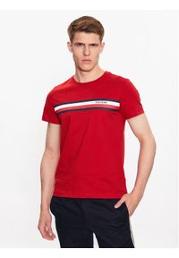TOMMY HILFIGER - Tommy Hilfiger T-Shirt Monotype Chest Stripe MW0MW32119 Czerwony Slim Fit. Kolor: czerwony. Materiał: bawełna