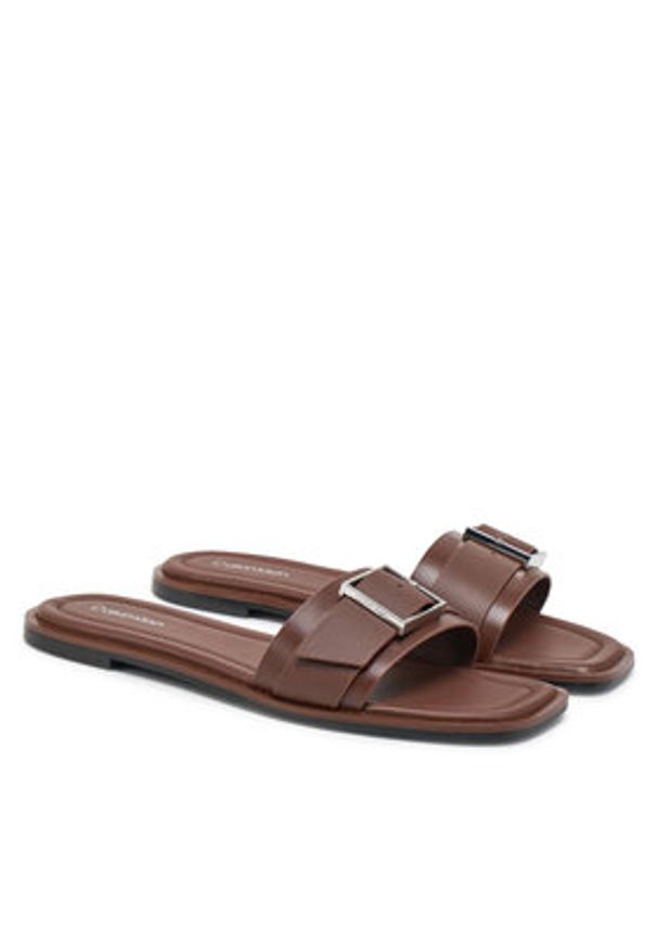 Calvin Klein Klapki Flat Slide W/Buckle - Lth HW0HW02490 Brązowy. Kolor: brązowy. Materiał: skóra