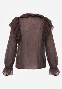Born2be - Brązowa Bluzka z Lyocellem Ozdobiona Falbanami i Wiązaniem Esathra. Okazja: na co dzień. Kolor: brązowy. Materiał: jeans. Wzór: aplikacja. Styl: casual, elegancki #6