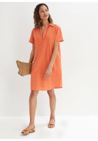 bonprix - Sukienka tunikowa z lekkiego materiału z domieszką lnu. Kolor: pomarańczowy. Materiał: materiał, len #3