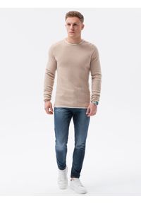 Ombre Clothing - Sweter męski E121 - brązowy - XXL. Okazja: na co dzień. Kolor: brązowy. Materiał: bawełna. Styl: casual, klasyczny, elegancki #4