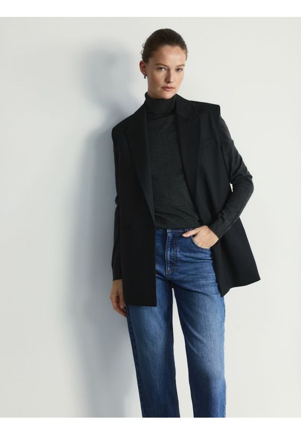 Reserved - Kamizelka z dodatkiem wiskozy - czarny. Kolor: czarny. Materiał: wiskoza