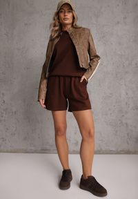 Renee - Brązowy Bawełniano-Wiskozowy Komplet Sportowy T-shirt i Szorty Areinna. Kolor: brązowy. Materiał: wiskoza, bawełna #6