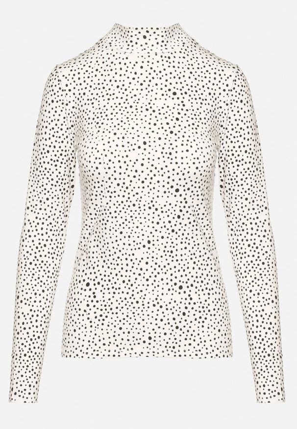 Born2be - Biała Bawełniana Bluzka w Kropki z Golfem i Długimi Rękawami Rielore. Okazja: na co dzień, na spotkanie biznesowe. Typ kołnierza: golf. Kolor: biały. Materiał: bawełna. Długość rękawa: długi rękaw. Długość: długie. Wzór: kropki. Styl: casual, biznesowy, klasyczny