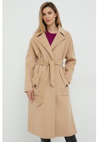 Silvian Heach płaszcz wełniany kolor beżowy przejściowy oversize. Kolor: beżowy. Materiał: wełna #1