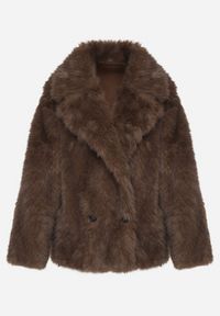 Born2be - Brązowa Dwurzędowa Kurtka Futerko o Fasonie Oversize Asinella. Okazja: na co dzień, na randkę, na spacer. Kolor: brązowy. Materiał: futro. Styl: casual #5