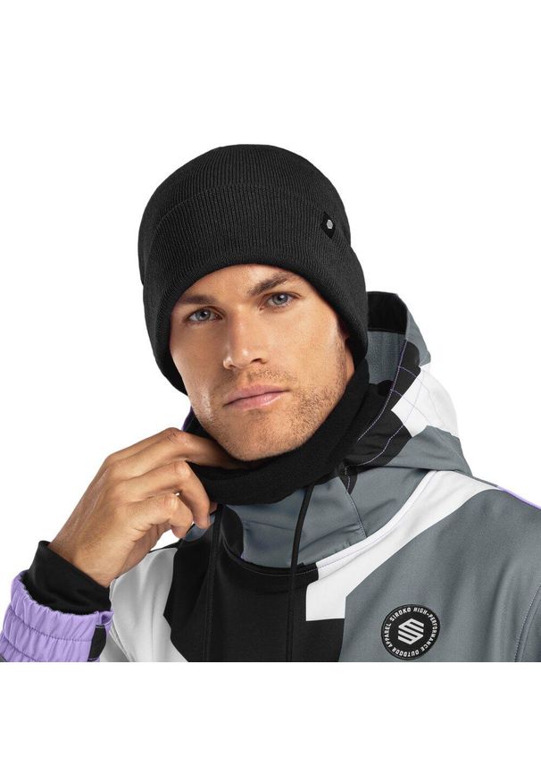 SIROKO - Czapka zimowa beanie męska Snowflake. Kolor: czarny. Materiał: tkanina, akryl. Sezon: zima. Styl: sportowy