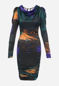 Born2be - Fioletowo-Zielona Sukienka Tie-Dye z Bufiastym Rękawem Haki. Okazja: na co dzień. Kolor: fioletowy. Styl: klasyczny, casual, elegancki #6