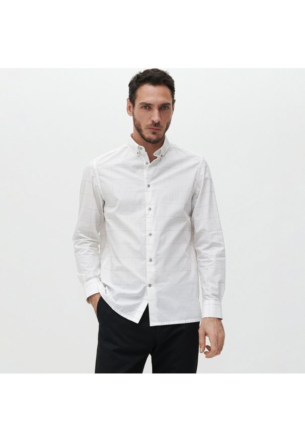 Reserved - Koszula regular fit w kratę - Biały. Kolor: biały