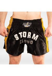 STORMCLOUD - Spodenki Muay Thai StormCloud Headline Czarne/Żółte XXL. Kolor: czarny. Materiał: tkanina, mesh, satyna