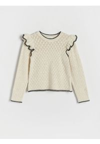 Reserved - Ażurowy sweter - złamana biel. Materiał: dzianina. Wzór: ażurowy #1