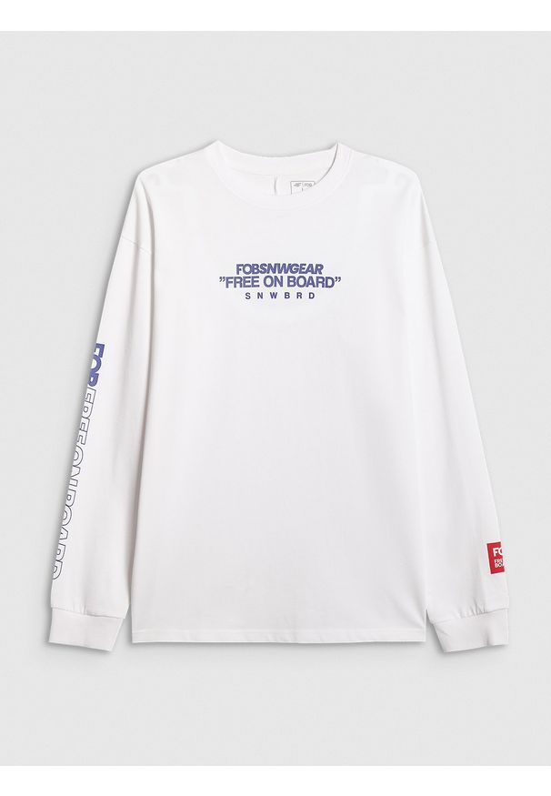 4f - 4F Longsleeve loose z nadrukiem męski - biały S. Okazja: na co dzień. Kolor: biały. Materiał: materiał. Długość rękawa: długi rękaw. Długość: długie. Wzór: nadruk. Styl: casual, klasyczny