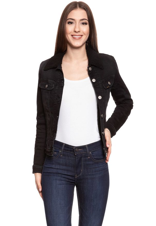 Lee - DAMSKA KURTKA JEANSOWA LEE SHERPA RIDER JACKET BLACK TYRO L54VCPJW 112112963. Materiał: jeans. Wzór: jednolity. Sezon: zima. Styl: vintage