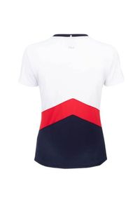 Koszulka treningowa damska Fila Aurelia. Kolor: niebieski, wielokolorowy. Materiał: poliester. Długość rękawa: krótki rękaw. Długość: krótkie. Sport: tenis