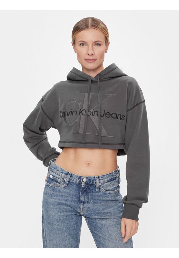 Calvin Klein Jeans Bluza Hero Monologo Short Hoodie J20J222540 Szary Regular Fit. Kolor: szary. Materiał: bawełna