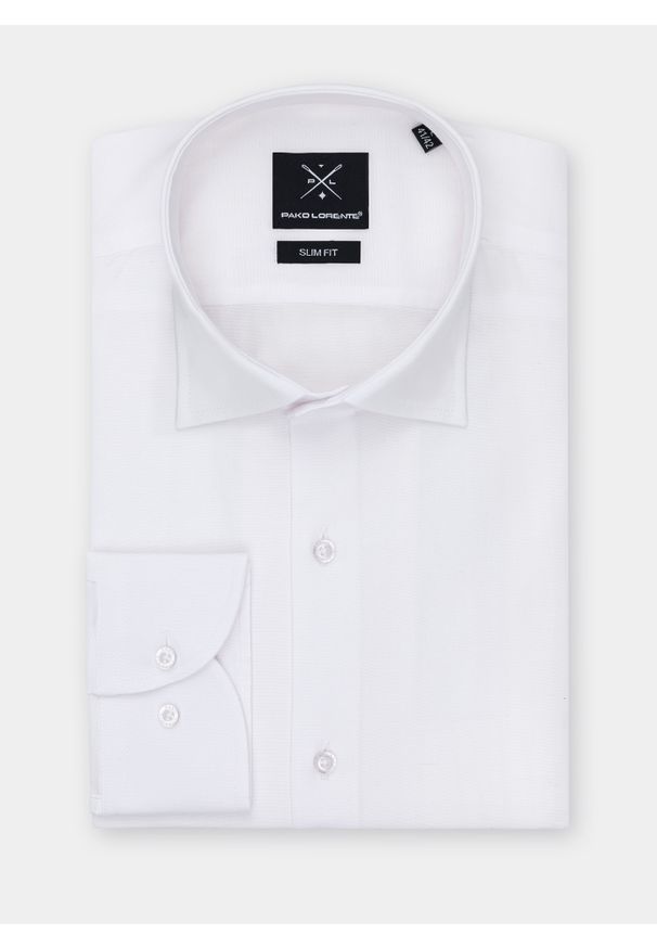 Pako Lorente - PAKO LORENTE – Koszula męska w kolorze białym P000B-1X-051-B-S. Typ kołnierza: kołnierzyk włoski. Kolor: biały. Materiał: bawełna. Długość rękawa: długi rękaw. Długość: długie. Wzór: gładki. Styl: elegancki