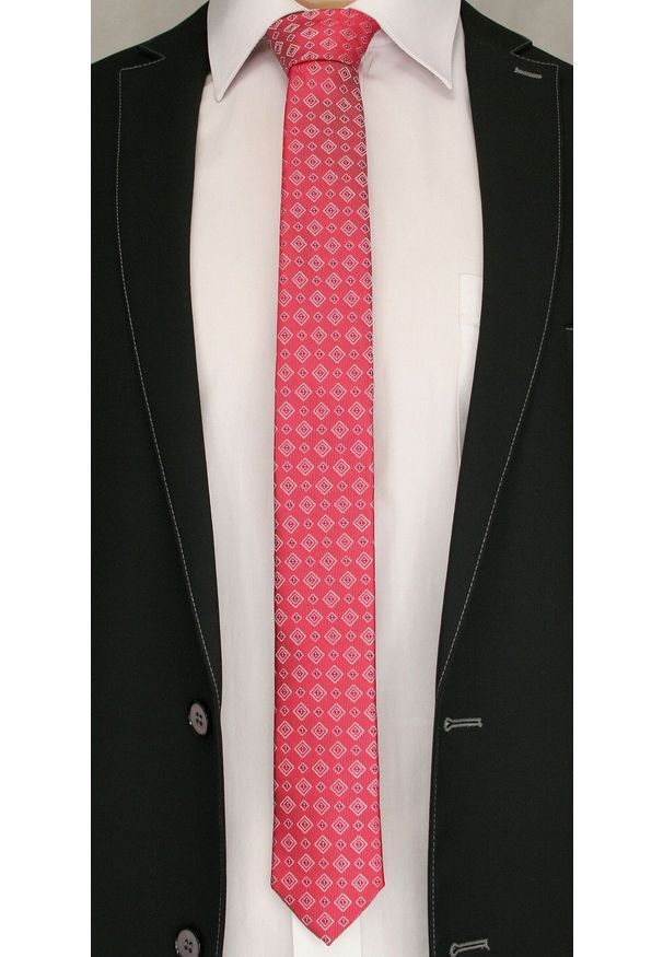 Czerwony krawat Angelo di Monti w geometryczne wzory, elegancki