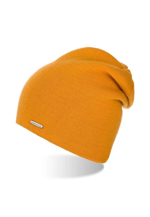 BRODRENE - Czapka zimowa smerfetka Brodrene CZ20 żółta. Kolor: pomarańczowy. Materiał: materiał. Sezon: zima. Styl: elegancki