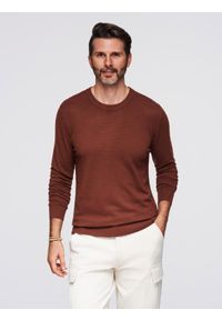Ombre Clothing - Męski sweter z okrągłym dekoltem z elastycznej dzianiny o klasycznym splocie - bordowy V4 - Rozmiar: L. Okazja: na co dzień. Kolor: czerwony. Materiał: dzianina. Wzór: ze splotem. Styl: klasyczny