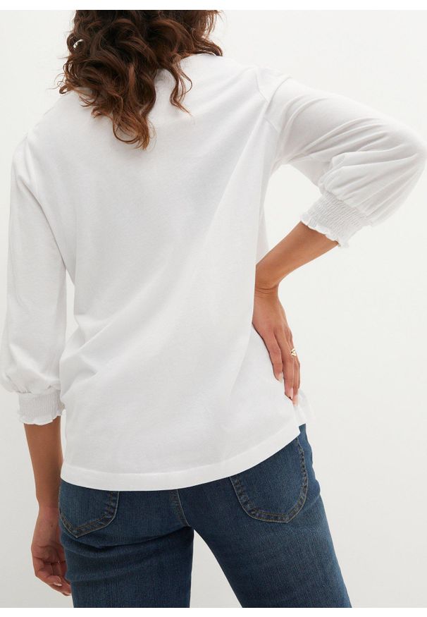 bonprix - Tunika shirtowa z materiału z wiskozą. Kolor: biały. Materiał: materiał, wiskoza. Wzór: nadruk