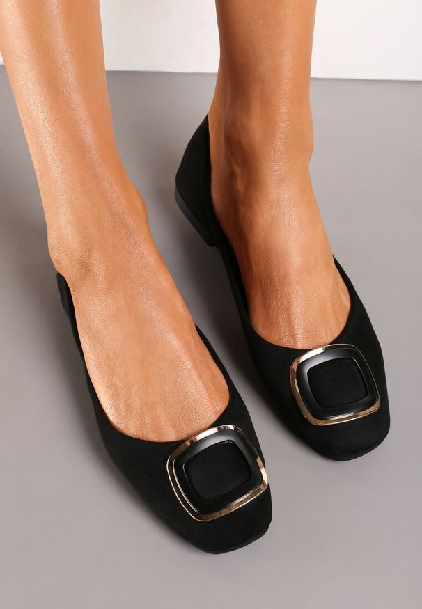 Born2be - Czarne Balerinki z Kwadratowym Noskiem Nema. Okazja: na co dzień. Kolor: czarny. Materiał: jeans, len. Styl: casual, klasyczny, wizytowy