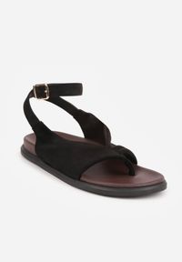 Renee - Czarne Sandały w Stylu Japonek z Paskiem na Palec Imitacji Zamszu Arrierena. Okazja: na co dzień. Zapięcie: pasek. Kolor: czarny. Materiał: zamsz. Sezon: lato. Obcas: na płaskiej podeszwie. Styl: boho, elegancki, wakacyjny, casual #3