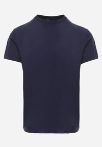 Born2be - Granatowa Gładka Koszulka T-shirt z Bawełny o Prostym Kroju Sarusa. Okazja: na co dzień, na randkę. Kolor: niebieski. Materiał: bawełna. Wzór: gładki. Styl: casual, klasyczny #3