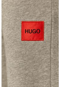 Hugo Spodnie damskie kolor szary gładkie. Kolor: szary. Materiał: dzianina. Wzór: gładki